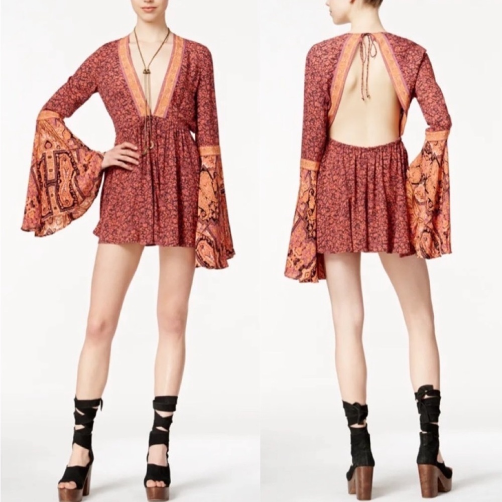 Free People Once Upon A Summertime Romper in Orange Combo Size Small